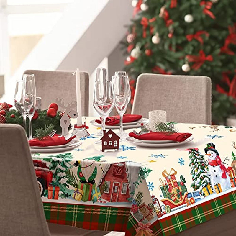 Ziemassvētku rotājumi 2023. gada rūķīši, sniegavīra kravas automašīnas ūdensnecaurlaidīgs galdauts kāzu galda pārklājums ballīšu pusdienu dekorēšanai ar mājas dekoru