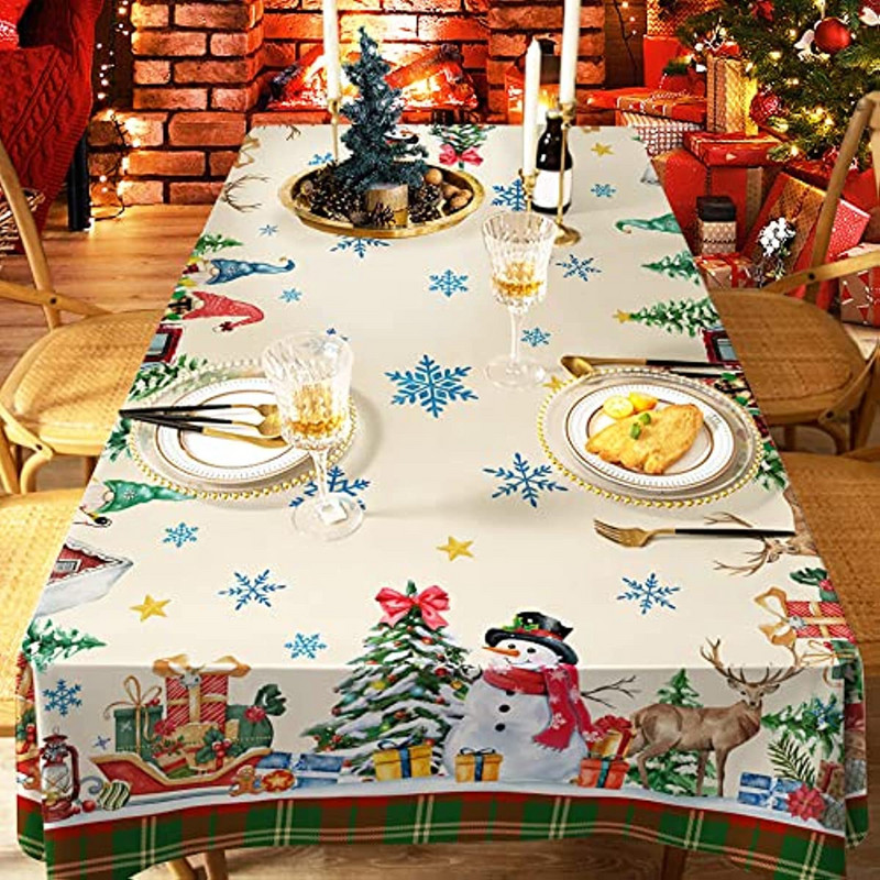 Ziemassvētku rotājumi 2023. gada rūķīši, sniegavīra kravas automašīnas ūdensnecaurlaidīgs galdauts kāzu galda pārklājums ballīšu pusdienu dekorēšanai ar mājas dekoru