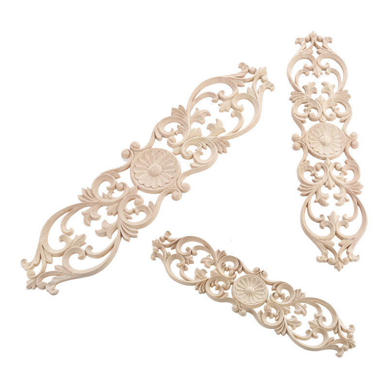 Lemn stejar flori Onlay Decal Colț Applique pentru mobilier de casă Decor Decorativ Lemn sculptat Aplic lung Decorare vintage