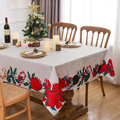 Karácsonyi téglalap alakú jacquard terítő piros virág esküvői dekorációval Szilveszteri buli étkező dekoráció Mosható terítő