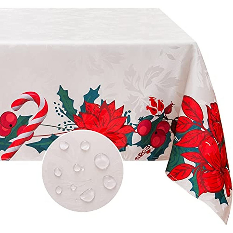 Karácsonyi téglalap alakú jacquard terítő piros virág esküvői dekorációval Szilveszteri buli étkező dekoráció Mosható terítő
