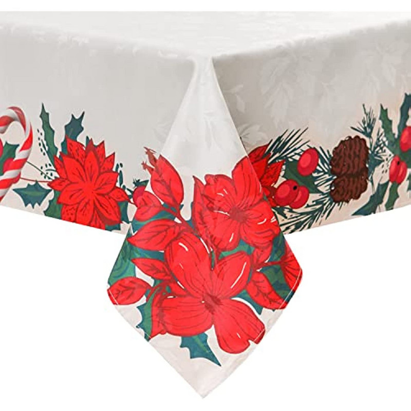 Karácsonyi téglalap alakú jacquard terítő piros virág esküvői dekorációval Szilveszteri buli étkező dekoráció Mosható terítő