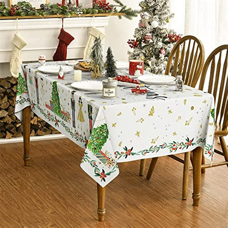 Ziemassvētku taisnstūra galdauts mājas dekorēšana Riekstkodis Ziemas ziemas galdauts svētku galda pārklājs ballīšu vakariņu dekorēšanai