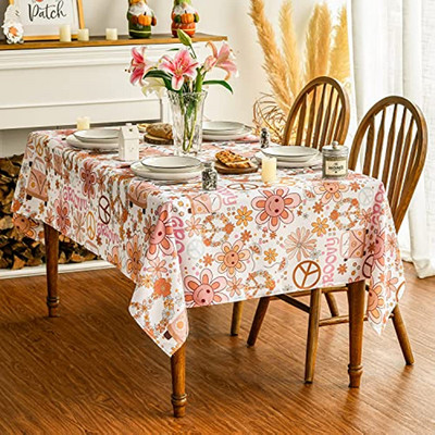 Modes Retro Boho ūdensizturīgs galdauts 70. gadu tematiskā taisnstūra mazgājams galda pārklājs kāzu dekorēšanai karnevāla ballīšu vakariņu dekorēšanai