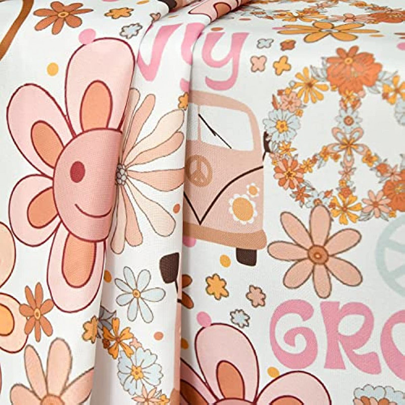 Modes Retro Boho ūdensizturīgs galdauts 70. gadu tematiskā taisnstūra mazgājams galda pārklājs kāzu dekorēšanai karnevāla ballīšu vakariņu dekorēšanai