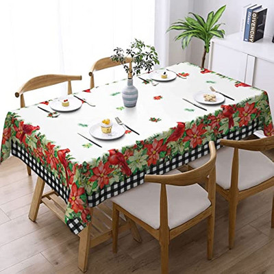 Ziemassvētku puansetijas ziedu taisnstūra galdauta dekorācijas ballītēm Ūdensnecaurlaidīgs pusdienu galds Galda pārklājs virtuvei