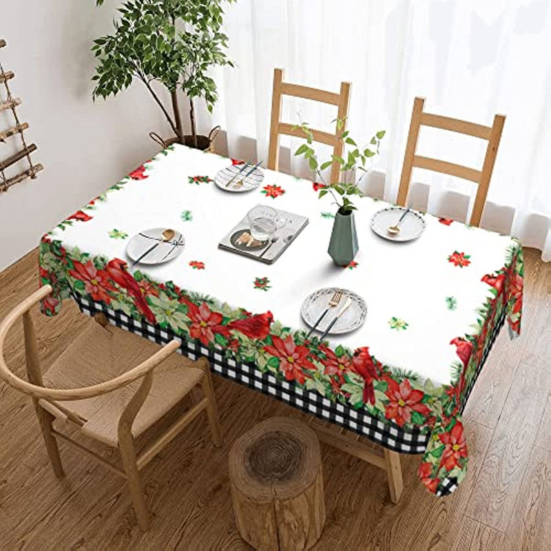 Ziemassvētku puansetijas ziedu taisnstūra galdauta dekorācijas ballītēm Ūdensnecaurlaidīgs pusdienu galds Galda pārklājs virtuvei