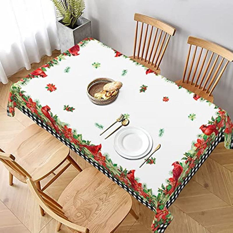 Ziemassvētku puansetijas ziedu taisnstūra galdauta dekorācijas ballītēm Ūdensnecaurlaidīgs pusdienu galds Galda pārklājs virtuvei