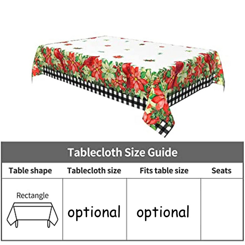 Ziemassvētku puansetijas ziedu taisnstūra galdauta dekorācijas ballītēm Ūdensnecaurlaidīgs pusdienu galds Galda pārklājs virtuvei