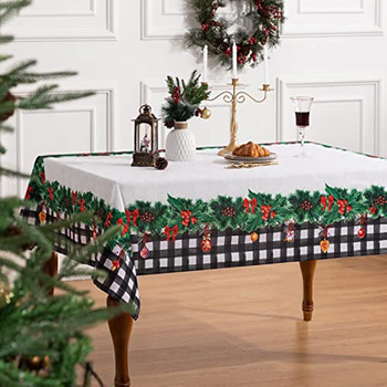 Коледни листа карирани покривки с щампи Декорация на маса Водоустойчива покривка за маса за хранене за празнична коледна украса
