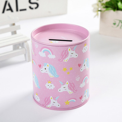 Unicorn Tinplate Cartoon Спестовен резервоар Отваряем двоен резервоар за съхранение на пари Цилиндър Резервоар за съхранение на монети Домашен интериорен декор