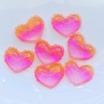 10 τμχ Νέα χαριτωμένη ρητίνη γυαλιστερή τρίχρωμη καρδιά επίπεδη πλάτη Cabochon Λεύκωμα Kawaii DIY Διακοσμητικά αξεσουάρ