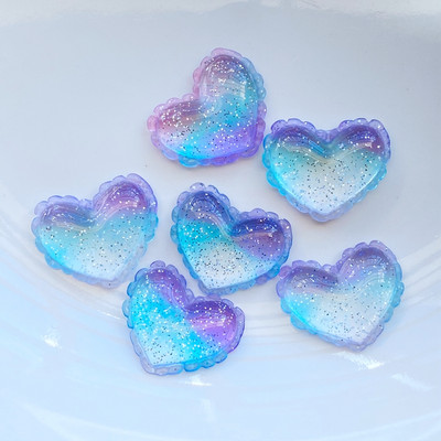 10 gab. Jauni, jauki, sveķu spīdīgi trīskrāsu sirds, plakana mugura, kabošons albums Kawaii, DIY, rotājumi, aksesuāri
