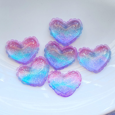 10 gab. Jauni, jauki, sveķu spīdīgi trīskrāsu sirds, plakana mugura, kabošons albums Kawaii, DIY, rotājumi, aksesuāri