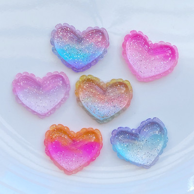 10 gab. Jauni, jauki, sveķu spīdīgi trīskrāsu sirds, plakana mugura, kabošons albums Kawaii, DIY, rotājumi, aksesuāri