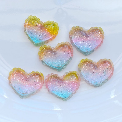 10 gab. Jauni, jauki, sveķu spīdīgi trīskrāsu sirds, plakana mugura, kabošons albums Kawaii, DIY, rotājumi, aksesuāri