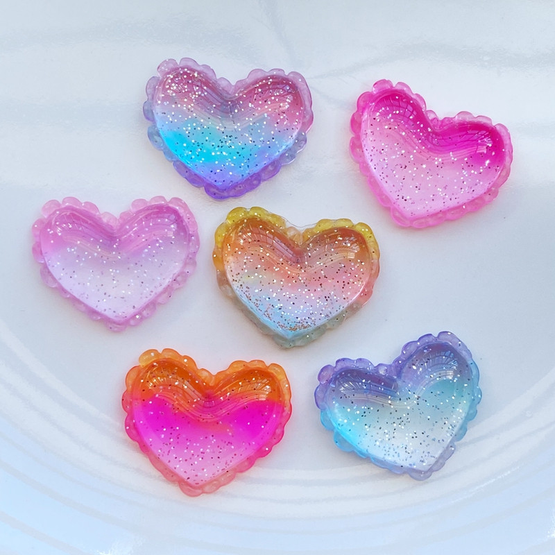10 gab. Jauni, jauki, sveķu spīdīgi trīskrāsu sirds, plakana mugura, kabošons albums Kawaii, DIY, rotājumi, aksesuāri