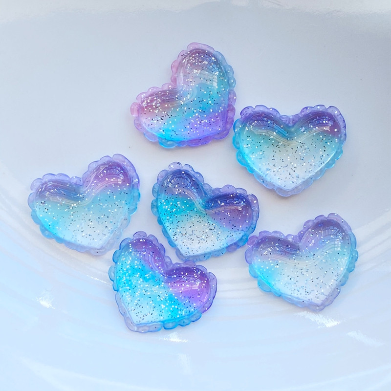 10 gab. Jauni, jauki, sveķu spīdīgi trīskrāsu sirds, plakana mugura, kabošons albums Kawaii, DIY, rotājumi, aksesuāri