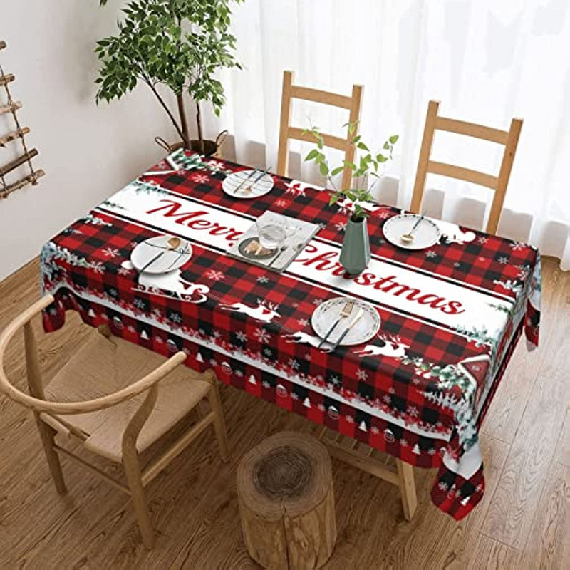 Ziemassvētku rotājumi 2023. gada sarkans rūtains ūdensizturīgs galdauts kāzu dekors Vecgada vakara ballītes pusdienu dekors Taisnstūra galdauts