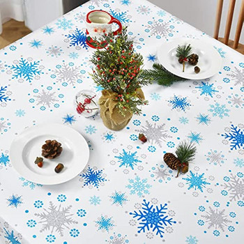 Синя снежинка Покривка за маса за трапезария Кухня Зимна ваканция Водоустойчива покривка за маса за Нова година Сватба Парти Домашен декор Комин