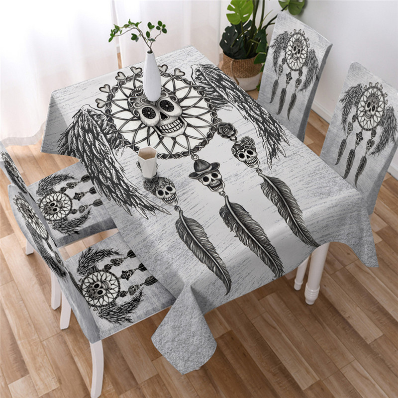 Gótikus téma Élethű koponya terítő Fekete-fehér Akvarell terítő Négyszögletes terítő Ünnep Konyha Dekoráció kandalló