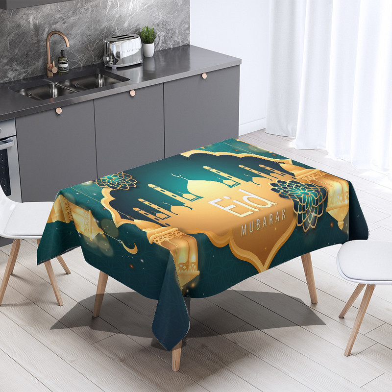 Mecset és Fanus lámpás nyomtatott vízálló terítő lakberendezési téglalap alakú parti asztaltakaró Ramadan iszlám muszlim