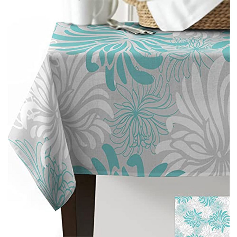 Aqua krizantēmas ziedi ūdensizturīgi galdauti pelēki ziedu taisnstūra galda pārklājs kāzu dekorēšanai mājas ballīšu galda virsmā