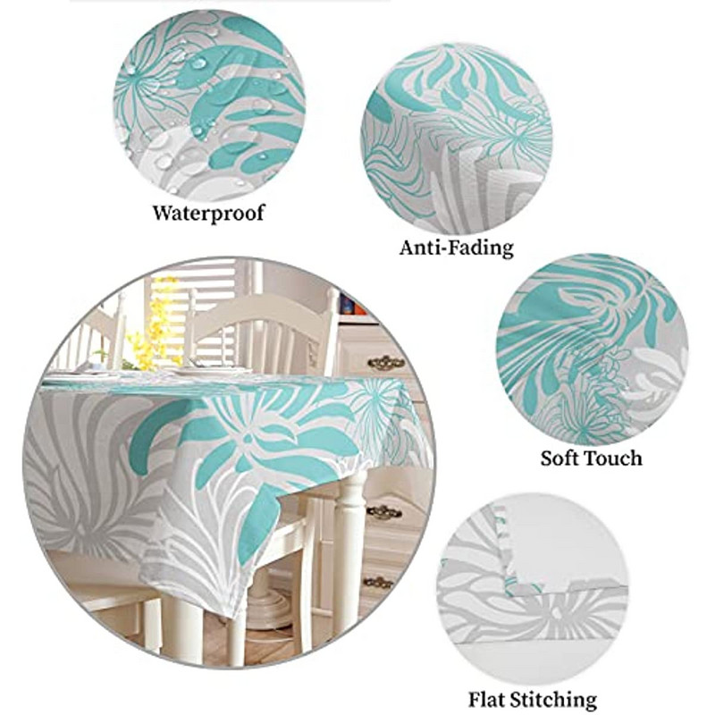 Aqua krizantēmas ziedi ūdensizturīgi galdauti pelēki ziedu taisnstūra galda pārklājs kāzu dekorēšanai mājas ballīšu galda virsmā