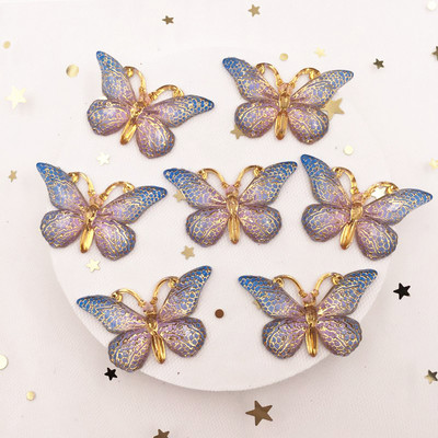 Spīdīgs, krāsains tauriņš, plakana mugura, rhinestone aplikācijas