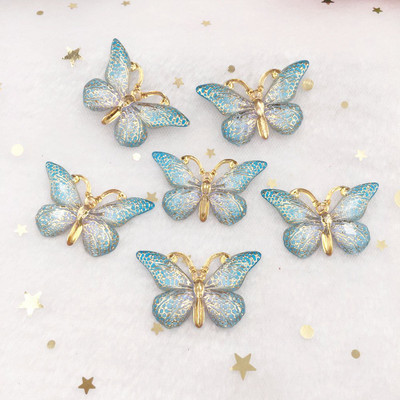 Spīdīgs, krāsains tauriņš, plakana mugura, rhinestone aplikācijas