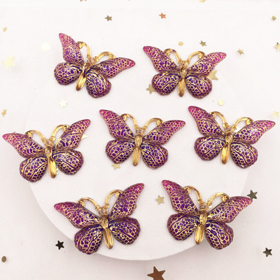 Spīdīgs, krāsains tauriņš, plakana mugura, rhinestone aplikācijas