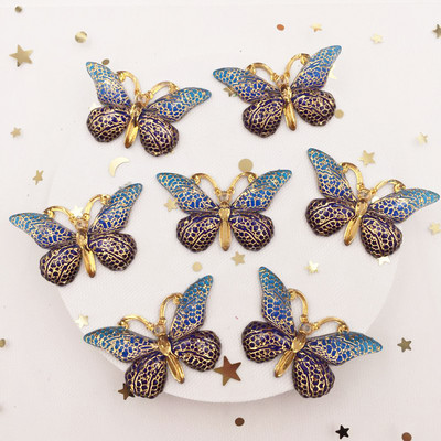 Spīdīgs, krāsains tauriņš, plakana mugura, rhinestone aplikācijas