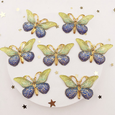 Spīdīgs, krāsains tauriņš, plakana mugura, rhinestone aplikācijas