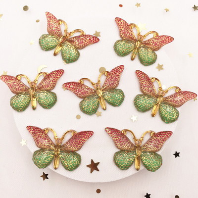 Spīdīgs, krāsains tauriņš, plakana mugura, rhinestone aplikācijas