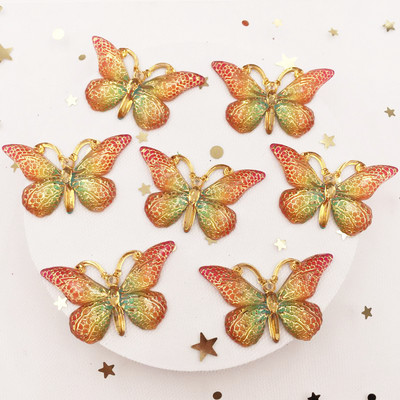 Spīdīgs, krāsains tauriņš, plakana mugura, rhinestone aplikācijas