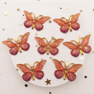 Spīdīgs, krāsains tauriņš, plakana mugura, rhinestone aplikācijas