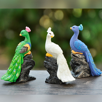 Миниатюрни фигурки от смола на животно паун Приказна градина Миниатюрен пейзаж от мъх Направи си сам Терариум Аксесоари за занаяти за домашен декор