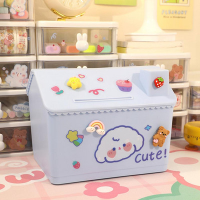 Borcan durabil de economisire a monedelor Mini casă cutie portabilă pentru economisire a monedelor din desene animate Pușculiță