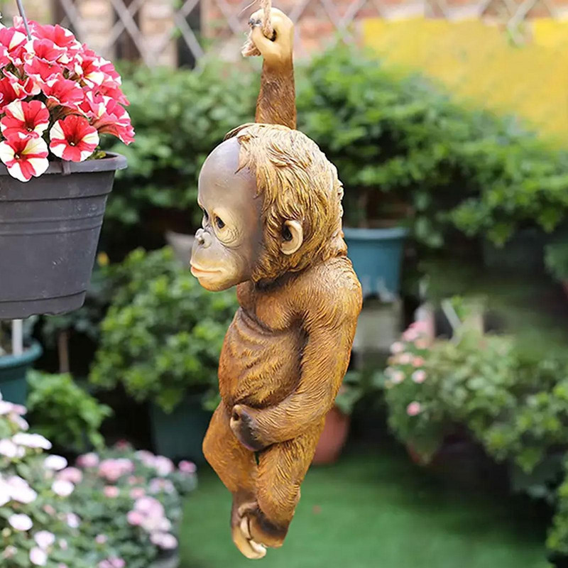 Lauko sodo puošmena Beždžionės medžio virvė, kabanti statula, derva Ganytojiškas gyvūnas Mažas modeliavimas Beždžionės skulptūra Kūrybinis L5O3