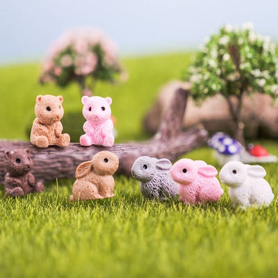 4 buc. Mini figurine de animale iepure din rășină, în miniatură, grădină, statui de iepuraș de grădină, decor în ghiveci în aer liber