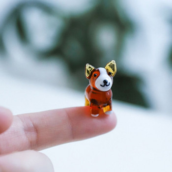 Πολύχρωμα χαριτωμένα γυάλινα στολίδια χειροτεχνίας με ειδώλια σκύλου σε ιαπωνικό στυλ Αστεία μικροσκοπικά κινούμενα σχέδια με αγάλματα ζώων Δωμάτιο Kawaii Διακόσμηση για παιδιά