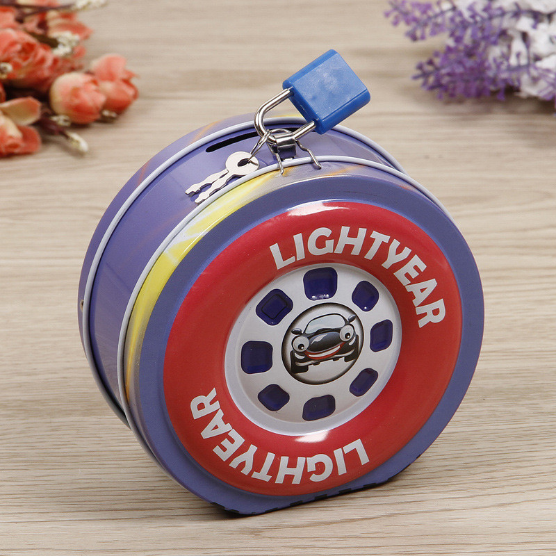 Jauna modes karikatūra Riteņu cūciņa banka Maza naudas kaste Metāla monētu uzglabāšanas kaste ar slēdzeni Bērnu dzimšanas dienas dāvanas