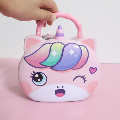 Kawaii vienradzis dzelzs cūciņa banka ar slēdzeni bērniem, ietaupiet naudu bankas naudas monētu kaste, kas piesaista naudas burciņu rotaslietu uzglabāšanas tvertnes Ziemassvētku dāvana
