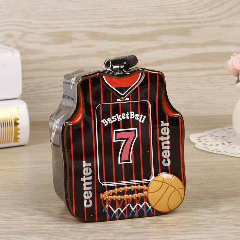 Kis pénzes doboz fém érmetároló doboz Kreatív mini rajzfilm kosárlabda mez malacpersely lakattal Születésnapi ajándékok gyerekeknek