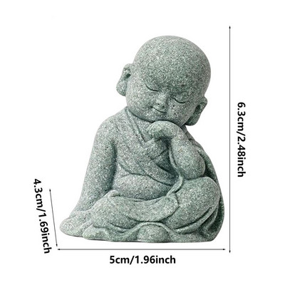 Mazā mūka figūriņa, jauka Budas statuja dzena mūka sveķu ornaments, ķīniešu dekoratīvs aprīkojums mājas dekorēšanai