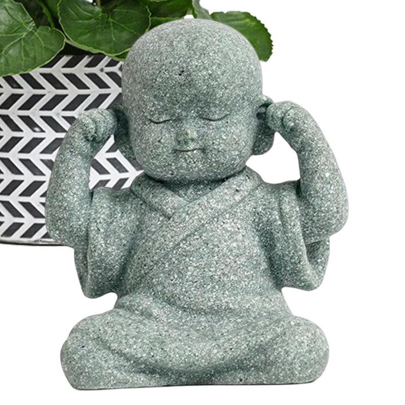 Mazā mūka figūriņa, jauka Budas statuja dzena mūka sveķu ornaments, ķīniešu dekoratīvs aprīkojums mājas dekorēšanai