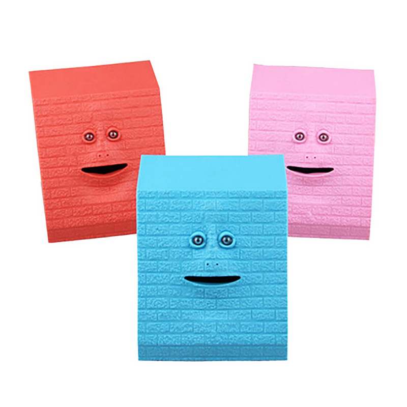 1PC Funny Face Cūciņa banka Cilvēka seja Viedais sensors Saving Bank Elektriskā monēta var ēst naudu Cūciņa banka multfilma Sejas formas monētu aizliegums