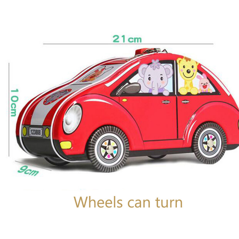 Autós malacpersely bádog takarékdoboz érmék tárolására, tégely kerekei elfordíthatják fiús lány születésnapi ajándékot lakat díszítéssel