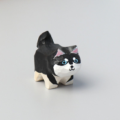 Kézzel készített fafaragás Tűzifa kutyadíszek Husky aranyos asztali narancssárga macska díszek születésnapi ünnepek kreatív ajándékai