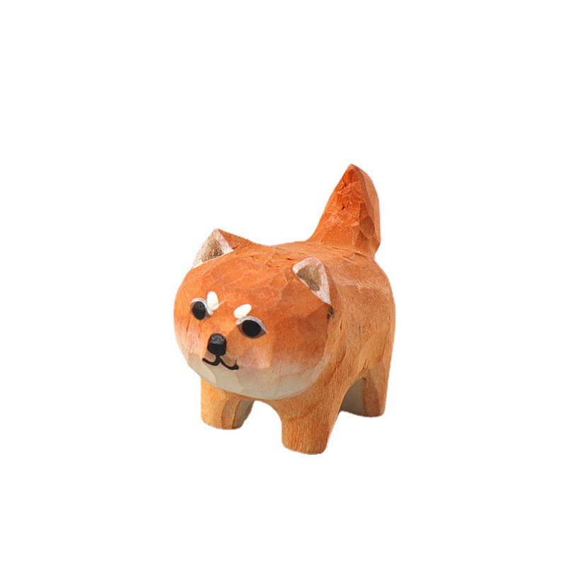 Kézzel készített fafaragás Tűzifa kutyadíszek Husky aranyos asztali narancssárga macska díszek születésnapi ünnepek kreatív ajándékai